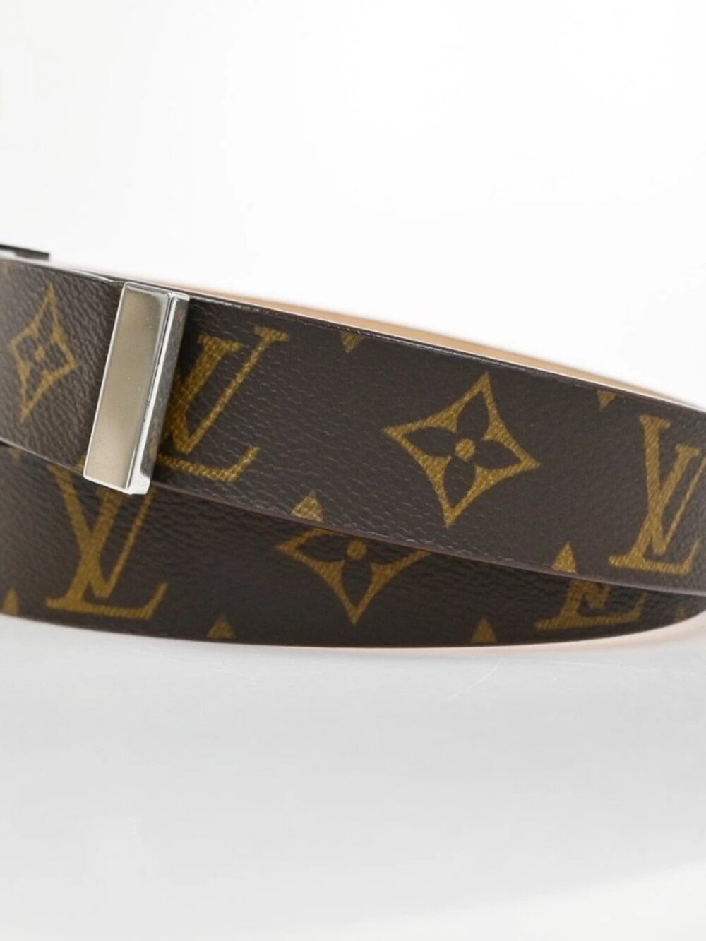 LOUIS VUITTON Santure Carre Belt Monogram Leather Brown SHW France - Picture 2 of 15